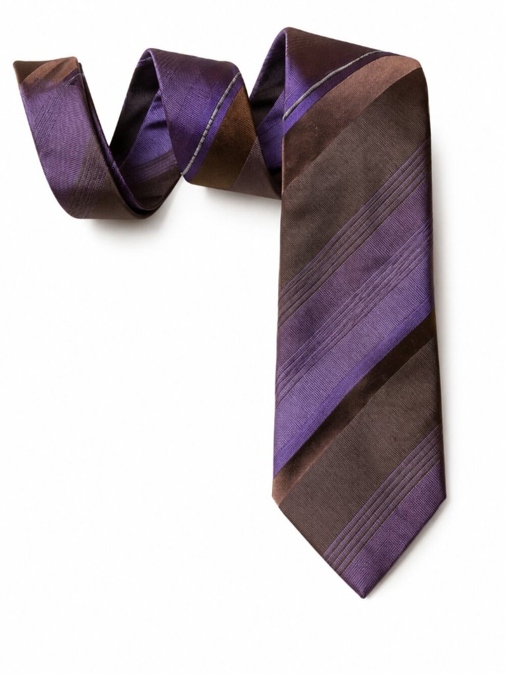 Gianfranco Ferré Silk Tie – Brown & Purple Diagonal Stripe – 3.25" Classic Width - Picture 2 of 6